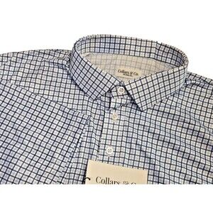 NWT Collars & Co Mens 2XL Tall Dress Collar Polo Shirt Blue Tattersall Golf